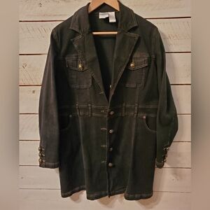 Women's black denim coat by Diane Gilman